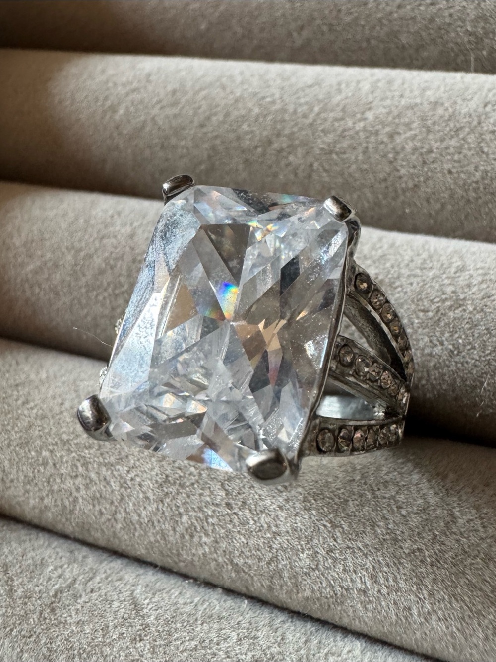 316L Stainless Steel Large Clear Statement Cocktail Ring Size 8